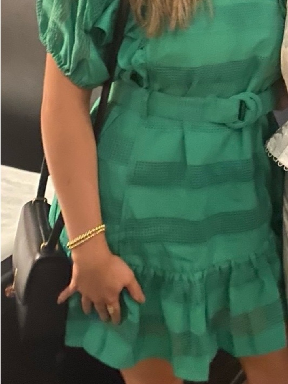 entro Green Ruffle Sleeve Belted Mini Dress - Picture 2 of 2